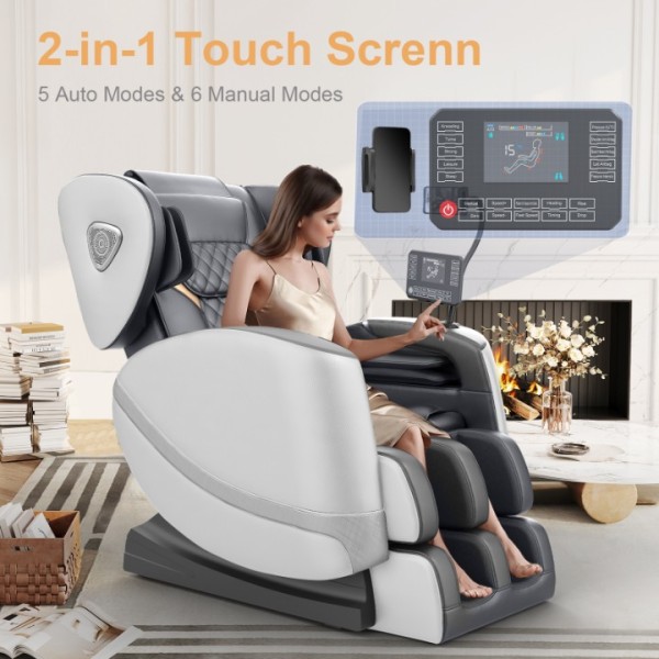 2025 Massage Chair Full Body, Zero Gravity Massage Chair with 10 Fix Rollers, Heating, Foot Massage, Auto Modes, Bluetooth Speaker, Touch Screen Controller (Light Grey)