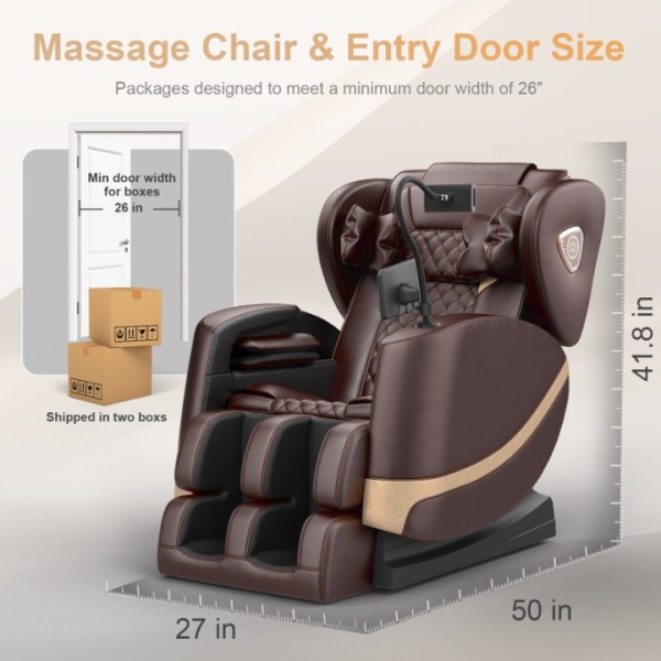 2025 Massage Chair Full Body, Zero Gravity Massage Chair with 10 Fix Rollers, Heating, Foot Massage, Auto Modes, Bluetooth Speaker, Touch Screen Controller (Brown)