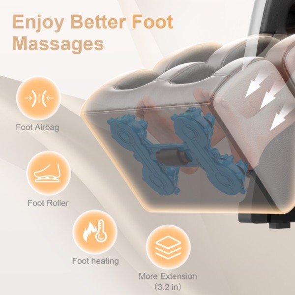 2025 Massage Chair Full Body, Zero Gravity Massage Chair with 10 Fix Rollers, Heating, Foot Massage, Auto Modes, Bluetooth Speaker, Touch Screen Controller (Light Grey)