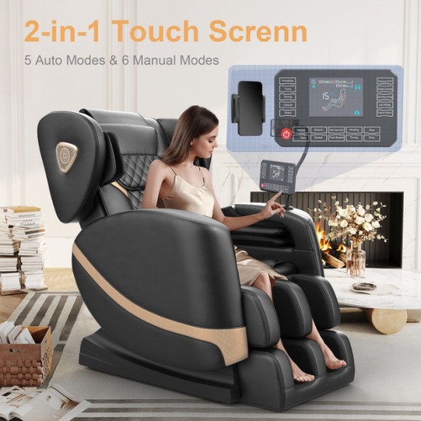 2025 Massage Chair Full Body, Zero Gravity Massage Chair with 10 Fix Rollers, Heating, Foot Massage, Auto Modes, Bluetooth Speaker, Touch Screen Controller (Black)