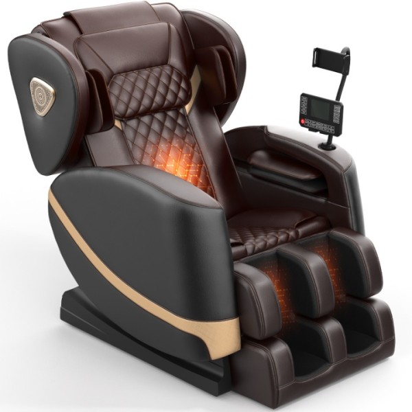 2025 Massage Chair Full Body, Zero Gravity Massage Chair with 10 Fix Rollers, Heating, Foot Massage, Auto Modes, Bluetooth Speaker, Touch Screen Controller (Black&Brown)